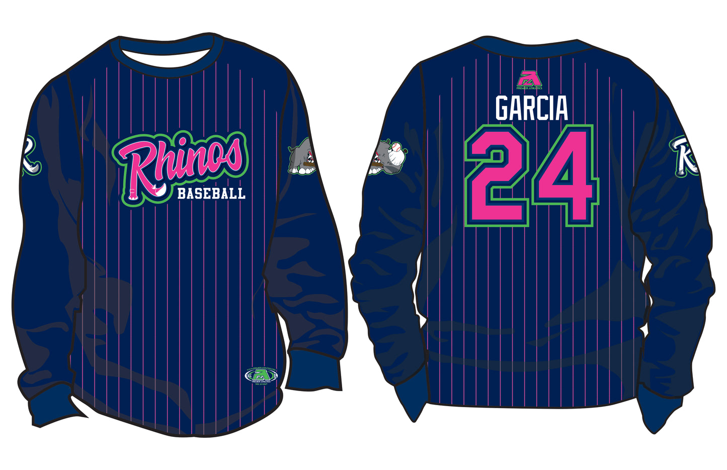 Rhinos BCA Crewneck - NAVY/PINK PINSTRIPE