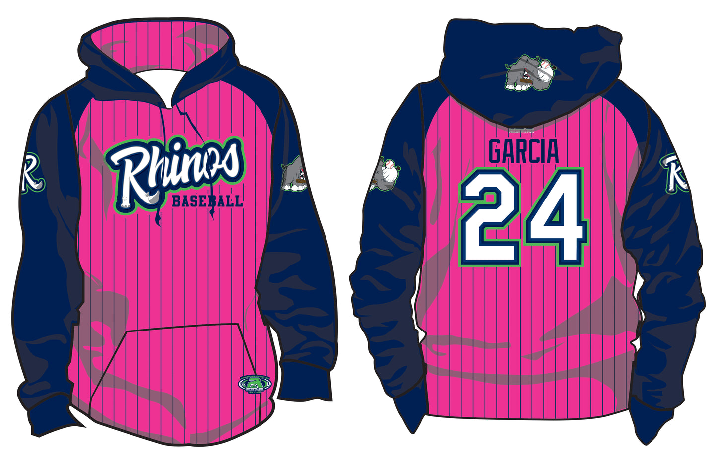 Rhinos BCA Hoodie - PINK/NAVY PINSTRIPE