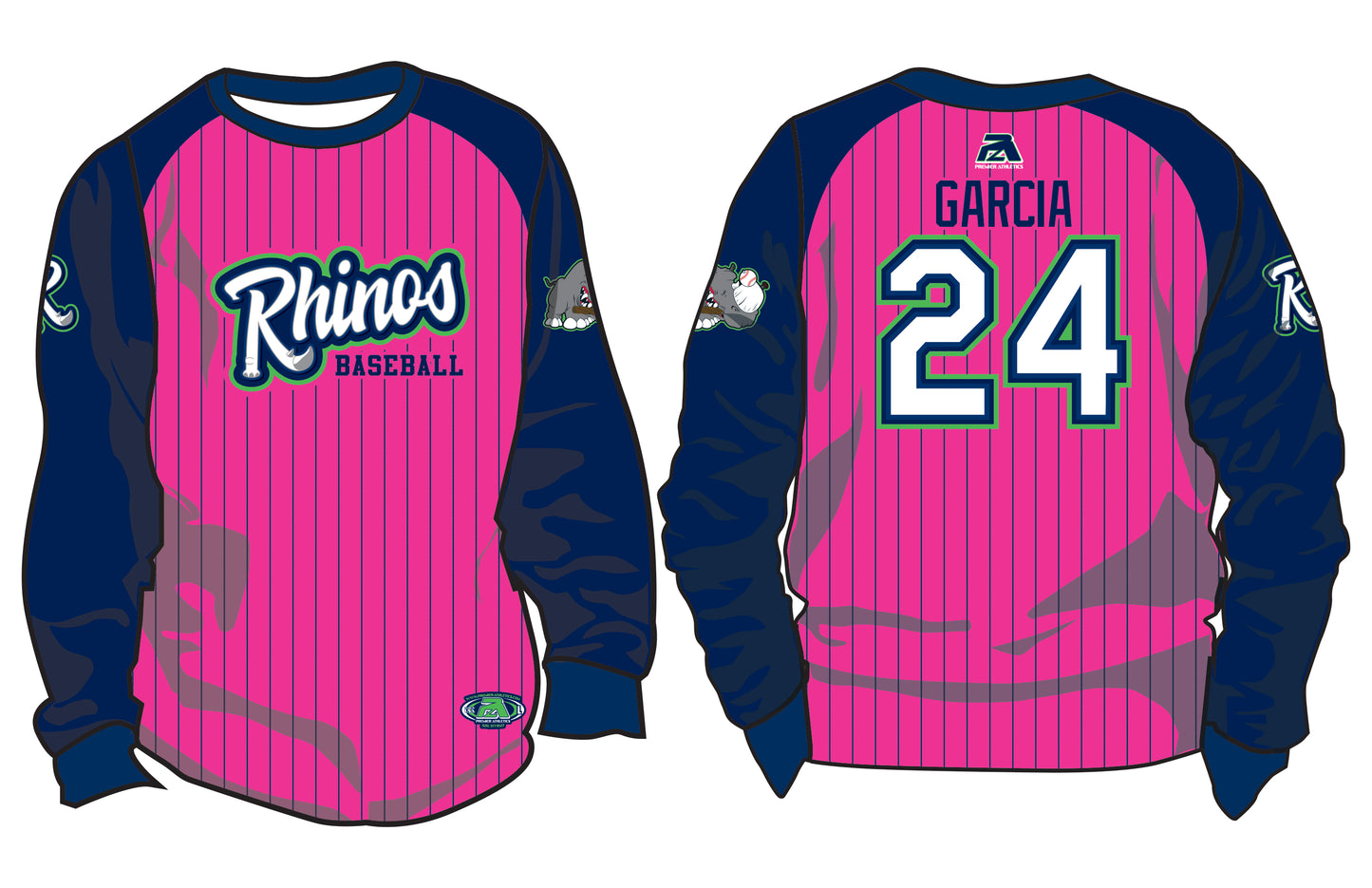 Rhinos BCA Crewneck - PINK/NAVY PINSTRIPE
